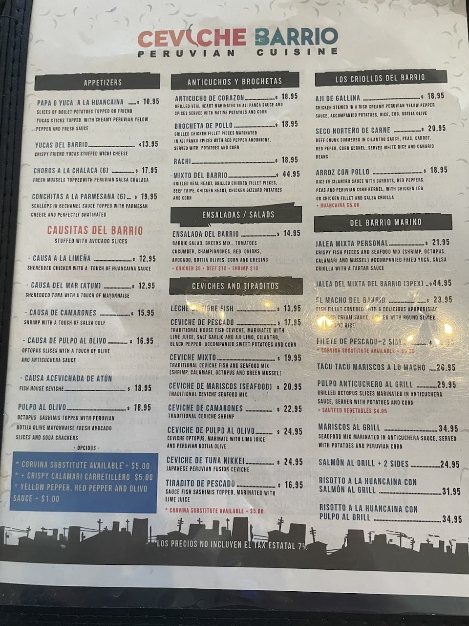 Menu page with salads and house salad